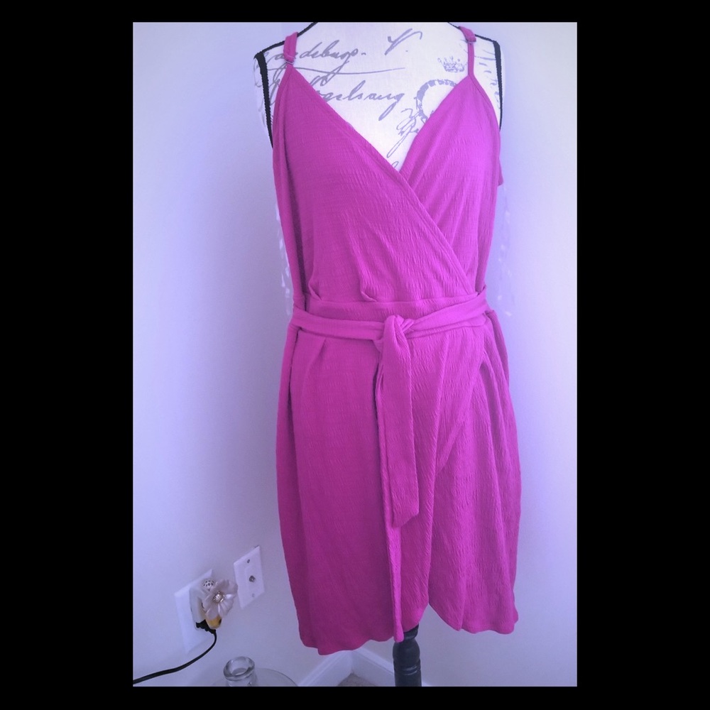 Magenta Midi Wrap Tie Dress